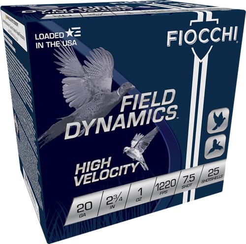 FIOCCHI 20GA 2.75″ 1OZ #7.5 – 1220FPS 25RD 10BX/CS