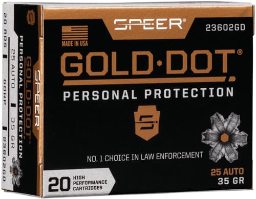 SPEER GOLD DOT 25 ACP 35GR – GDHP 20RD 10BX/CS