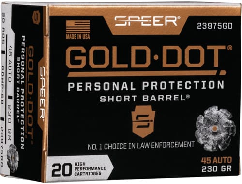 SPEER GOLD DOT 45 ACP 230GR – GDHP SHORT BARREL 20RD 10BX/CS