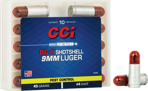 CCI SHOTSHELL 9MM LUGER 53GR – #4 SHOT 10RD 20BX/CS