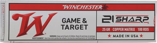 WINCHESTER USA 21 SHARP 25GR – LEAD FREE 1725FPS 100RD 20BX/C