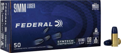FEDERAL SYNTHETIC DEFENSE 9MM – LUGER 138GR SJHP 50RD 10BX/CS