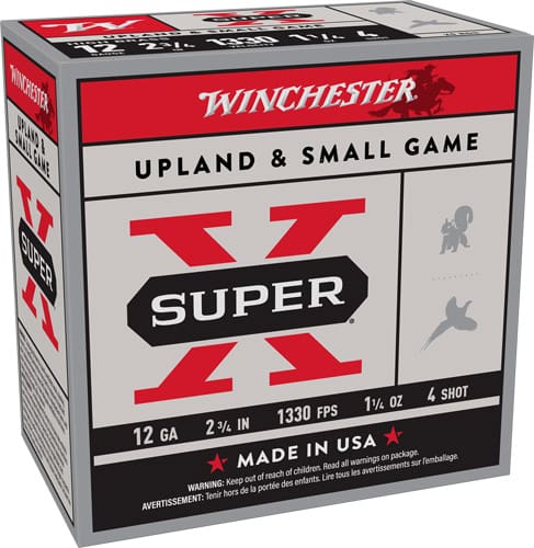 WINCHESTER SUPER-X 12GA 2.75″ – 1-1/4OZ #4 1330FPS 25RD 10BX/C