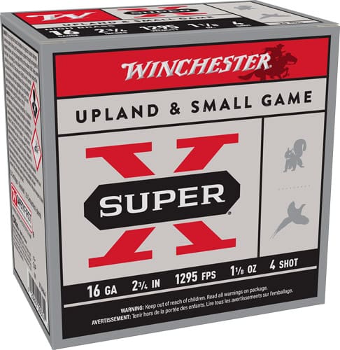 WINCHESTER SUPER-X 16GA 2.75″ – 1-1/8OZ #4 1295FPS 25RD 10BX/C