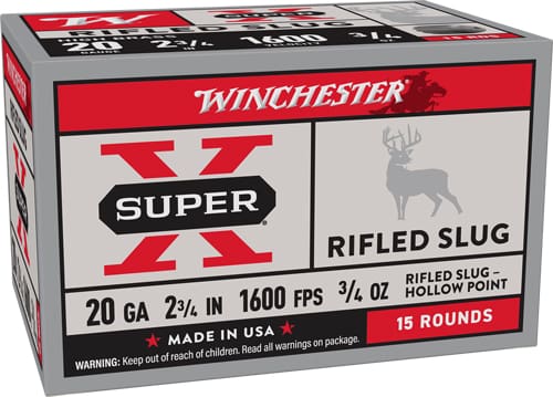 WINCHESTER SUPER-X 20GA 2.75″ – 3/4OZ RIFLES SLUG 15RD 10BX/CS
