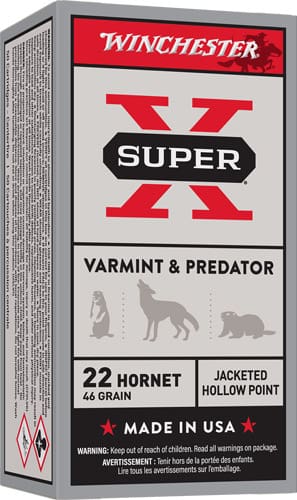 WINCHESTER SUPER-X 22 HORNET – 46GR JHP 50RD 10BX/CS