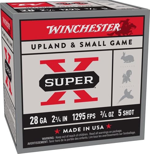 WINCHESTER SUPER-X 28GA 2.75″ – 3/4OZ #6 1295FPS 25RD 10BX/CS