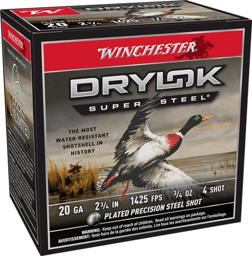 WINCHESTER DRYLOK 20GA #4 – 2.75″ 3/4OZ 25RD 10BX/CS