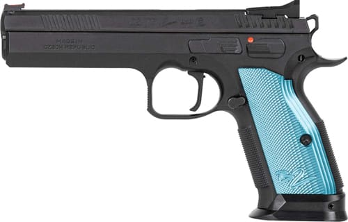 CZ TS2 SA 9MM FS 10RD – BLACK POLYCOAT BLUE GRIP