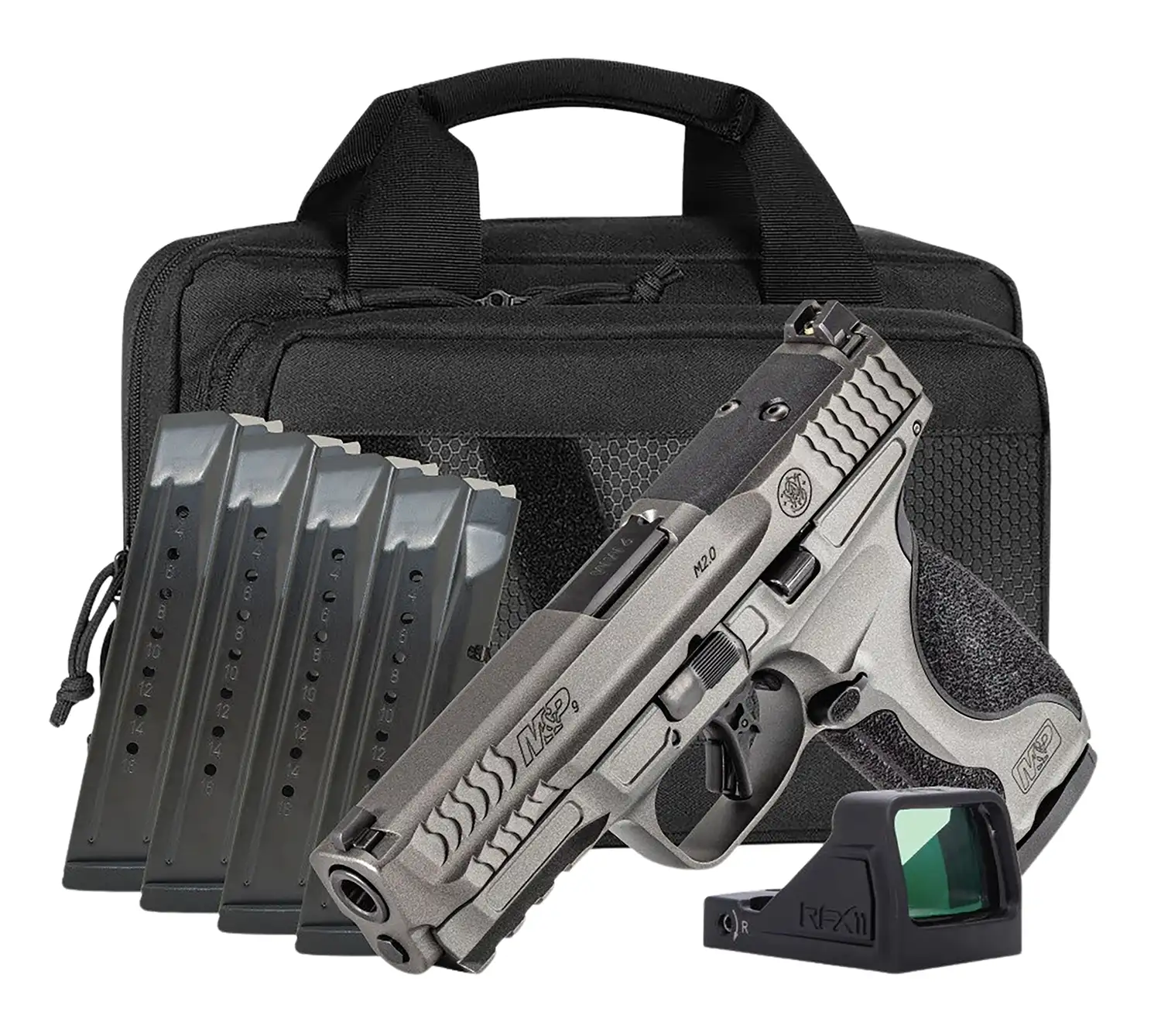 SMITH & WESSON M&P9 M2.0 METAL NTS CARRY ON BUNDLE 4.25″  5-17RD MAGS VIRIDIAN OPTIC, SAVIOR BAG