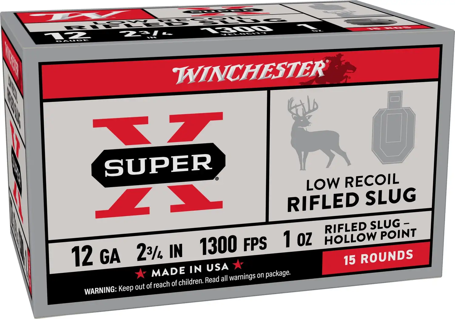 WINCHESTER 12 GA 2-3/4″ SUPER-X 15-PACK LOW RECOIL 1 OZ 15RD/BX 10BX/CS