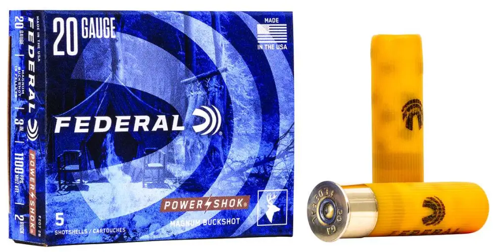 FEDERAL 20GA 3″ MAG. 18 PELLETS-2 BUCK 5 RD/BX 50 BX/CS