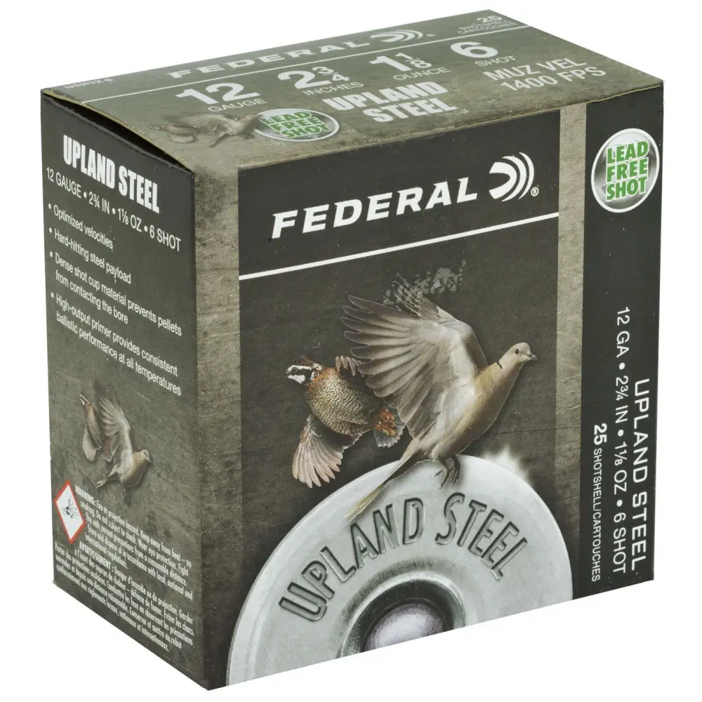 FEDERAL 12GA 2-3/4″ 1 1/8 OZ 6 UPLAND STEEL 25 RD/BX 10 BX/CS