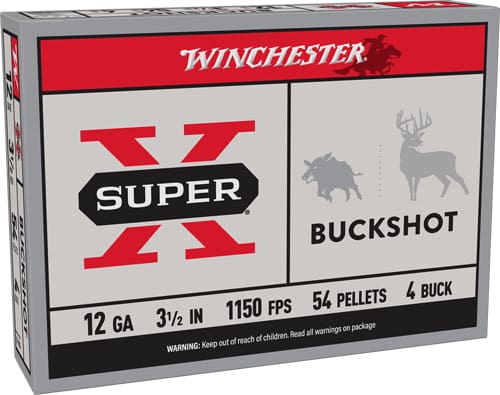 WINCHESTER SUPER-X 12GA 3.5″ – #4 BUCK 54 PELLETS 5RD 50BX/CS
