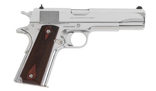 COLT GOVERNMENT 1911 45ACP 5″ – 8RD BRIGHT STAINLESS ROSEWOOD