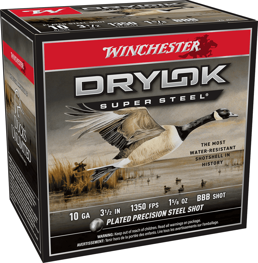 WINCHESTER DRYLOK SUPER STEEL 10 GA 3-1/2″ BBB  1-5/8 OZ 25 RD/BX 10 BX/CS