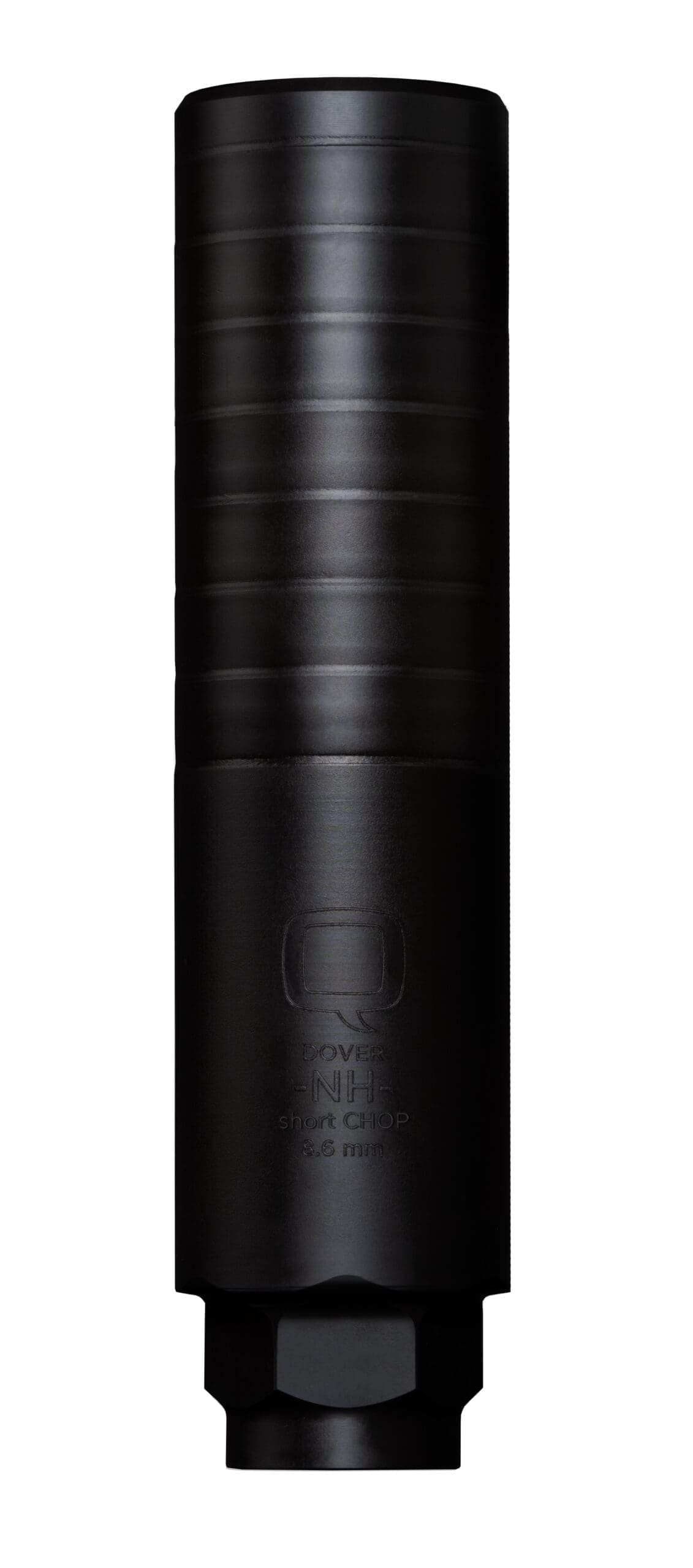 Q SHORT CHOP SUPPRESSOR 8.6 BLK SS 1.75″ BLACK REAR END