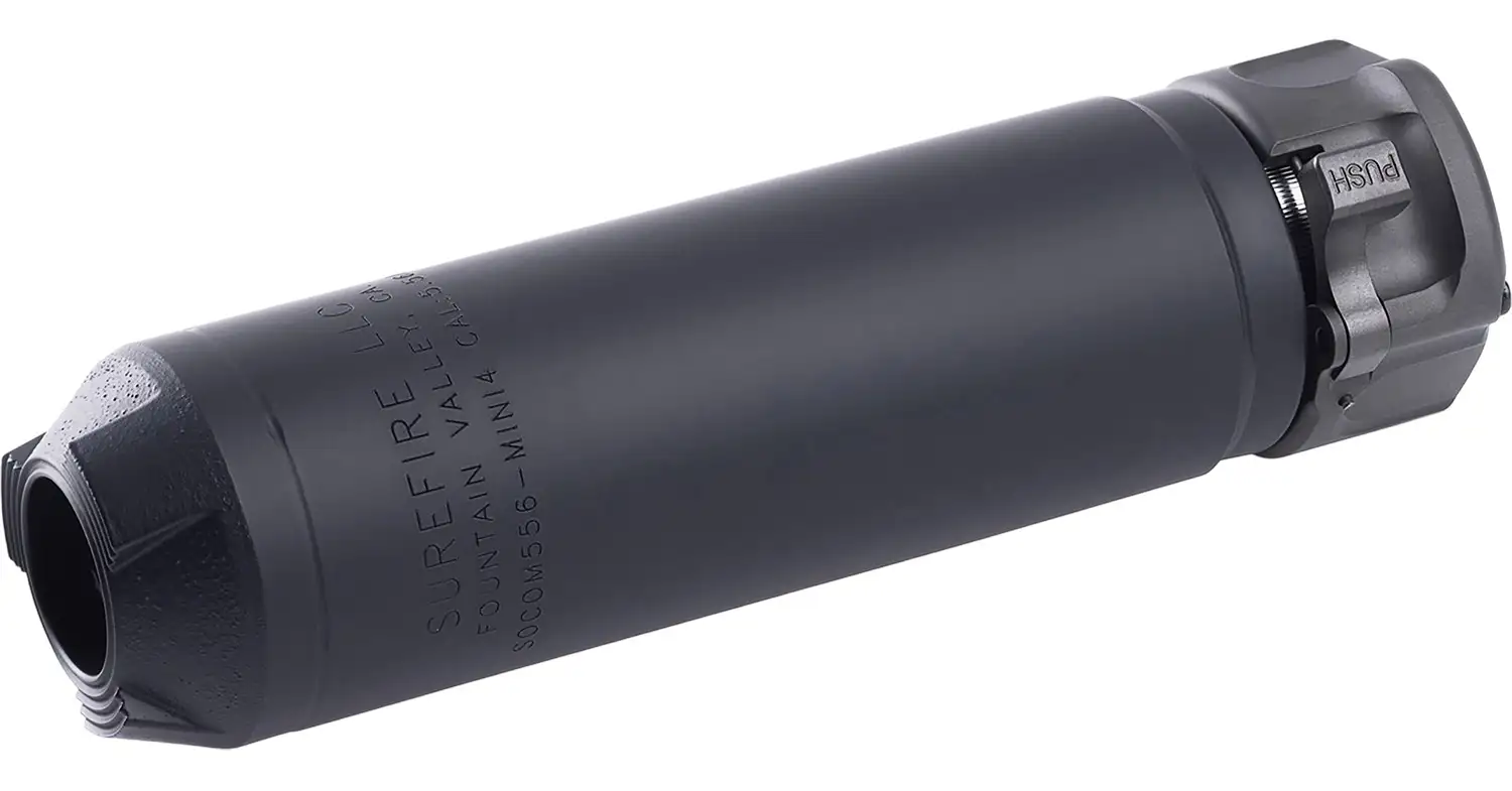 SUREFIRE SOCOM 4 SERIES, 5.56 CAL SUPPRESSOR, LOW BACK PRESSURE, 5.5″ BLACK