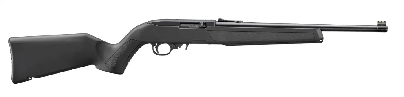 RUGER 10/22 22LR RIFLE 16.12″ BLUED/BLACK SYNTHETIC STOCK FIBER FRONT SIGHT 1-10RD