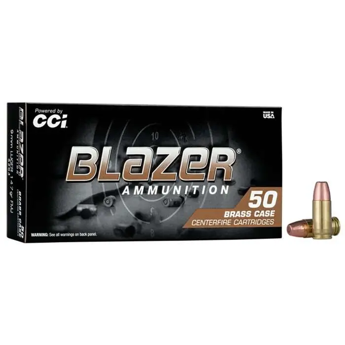 CCI 9MM LUGER 147GR FMJ BLAZER – BRASS 50 RD/BX 20 BX/CS
