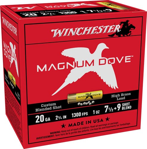 WINCHESTER MAGNUM DOVE 20GA – 2.75″ 1OZ #7.5&9 25RD 10BX/CS