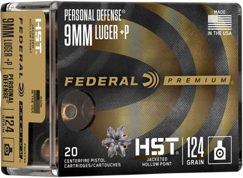 FEDERAL PREMIUM 9MM LUGER +P – 124GR HST JHP 20RD 10BX/CS