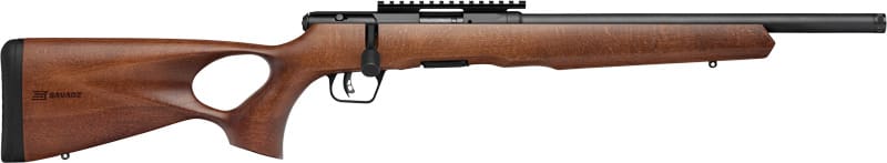 SAVAGE B17 TIMBER THUMBHOLE – 17HMR 18″ 10RD BLUED/WOOD