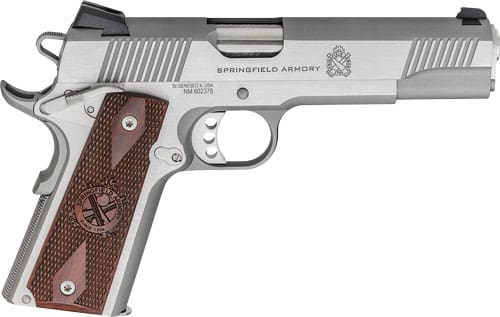 SPRINGFIELD 1911 LOADED 45ACP – 5″ 7RD SS/WOOD GRIPS CA COMP