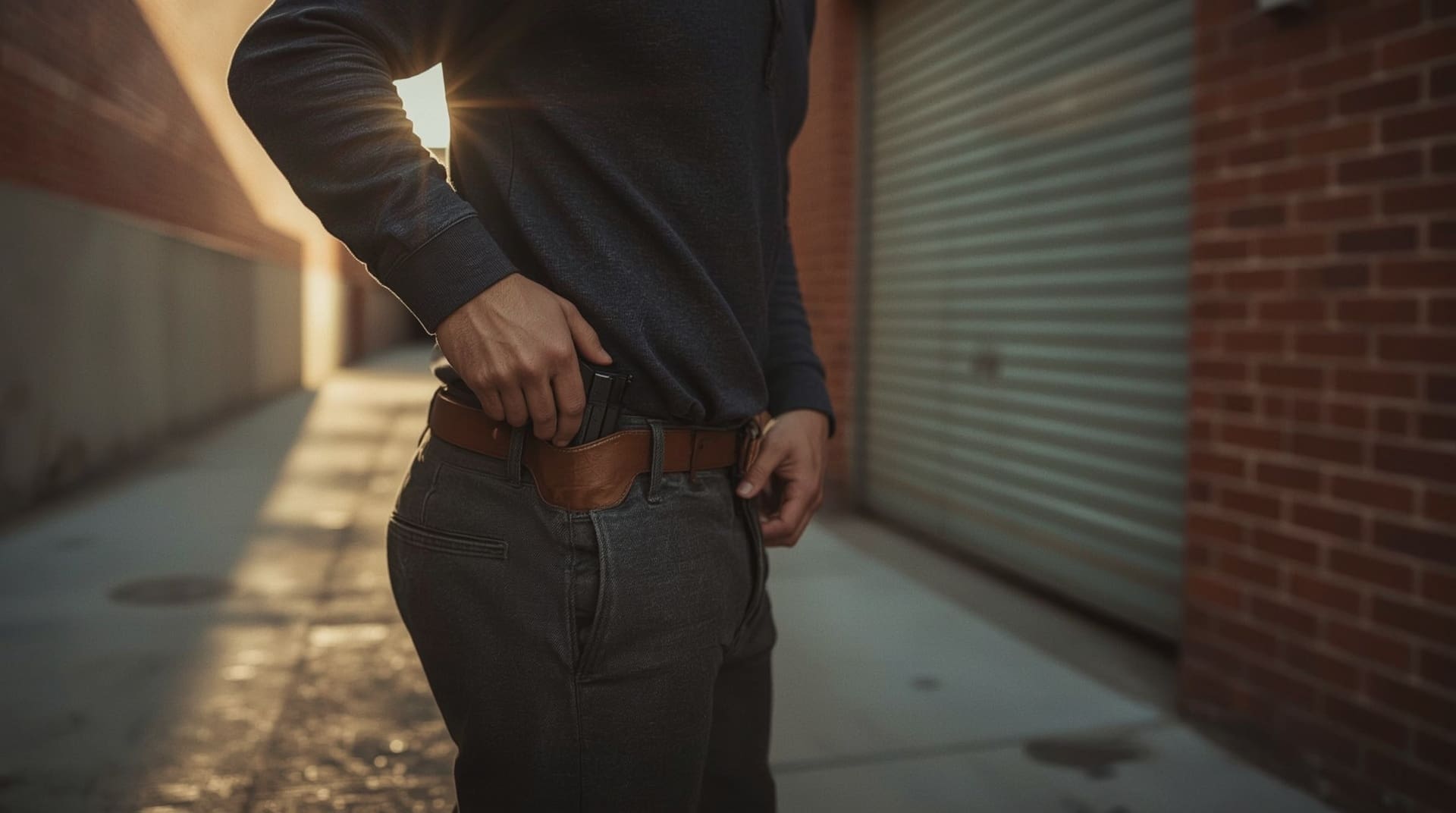 subcompact pistol with micro red dot sight being holstered for concealed carry