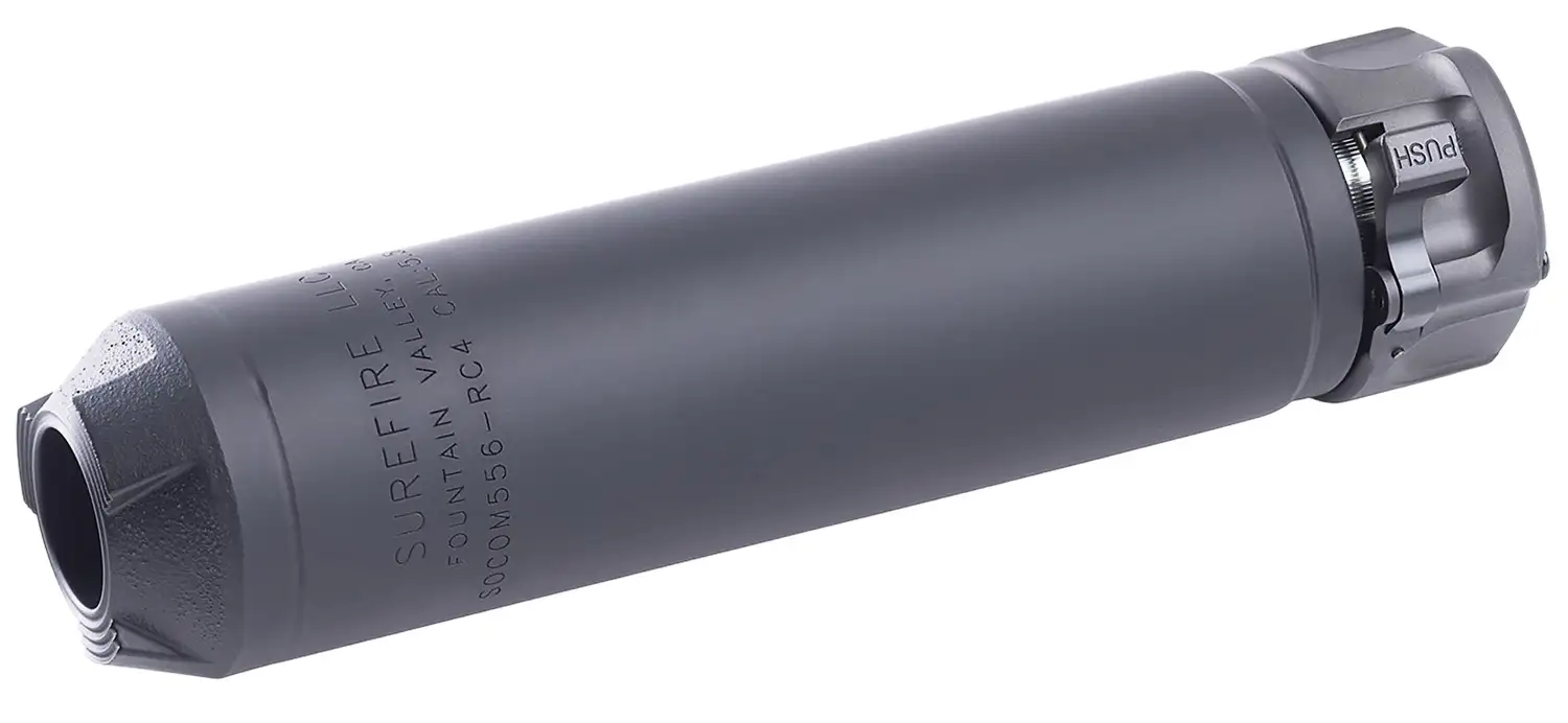 SUREFIRE SOCOM 4 SERIES, 5.56 CAL SUPPRESSOR, LOW BACK PRESSURE, 6.4″ BLACK