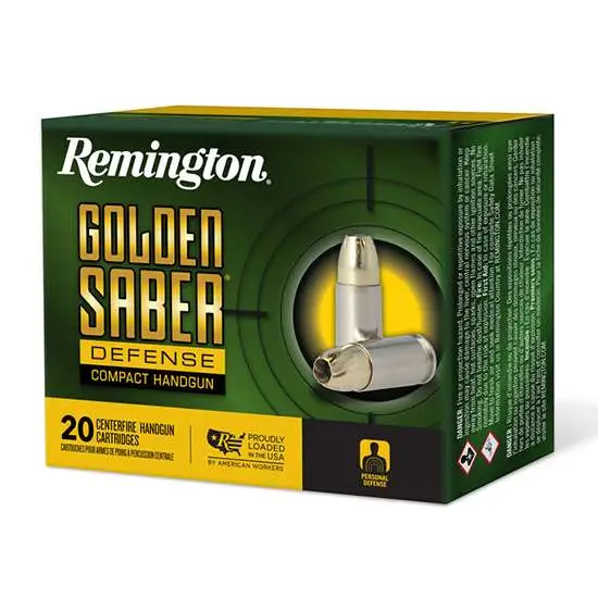 REMINGTON 9MM LUGER 124GR BJHP GOLDEN SABER DEFENSE 20 RD/BX 25 BX/CS