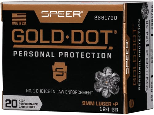 SPEER GOLD DOT 9MM LUGER +P – 124GR GDHP 20RD 10BX/CS