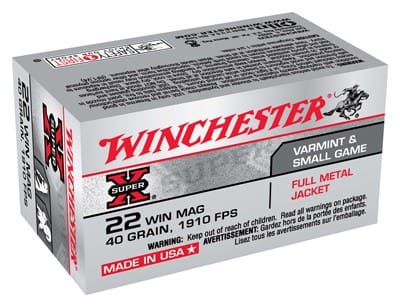 WINCHESTER SUPER-X 22WMR 40GR – FMJ 1910FPS 50RD 40BX/CS