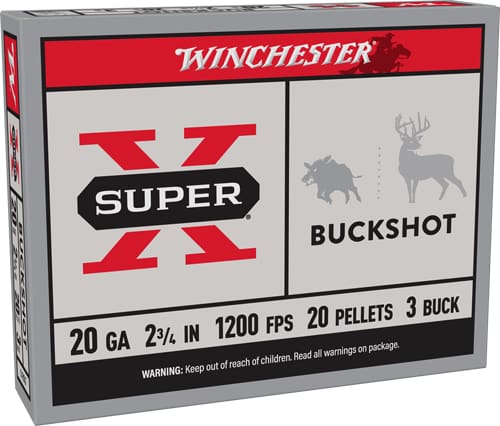 WINCHESTER SUPER-X 20GA 2.75″ – #3 BUCK 20 PELLETS 5RD 50BX/CS
