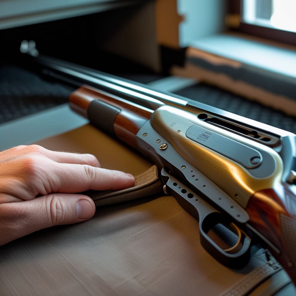 Close-up detail shot comparing the receiver and safety mechanisms of the two shotguns.