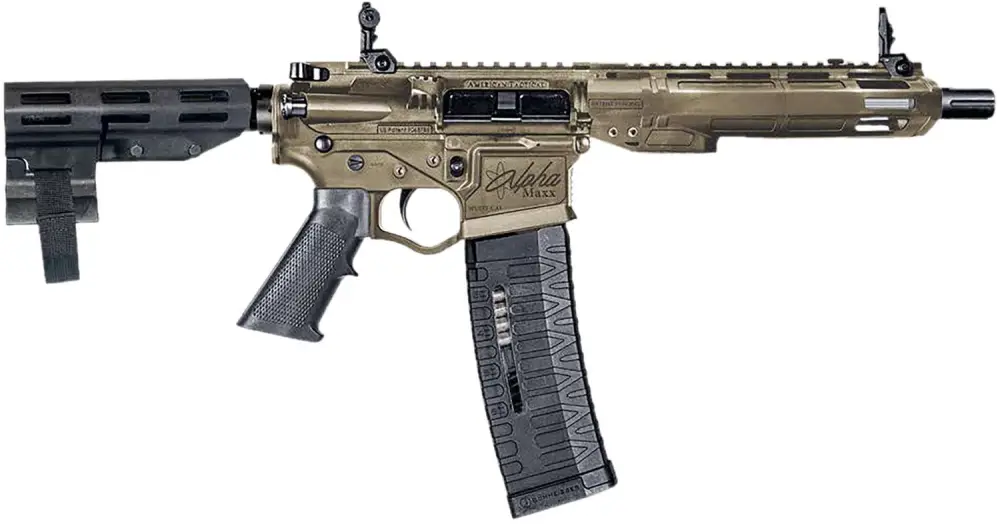 ATI ALPHA MAXX FDE 5.56 7.5″ PISTOL W/7″ POLY MLOK HANGUARD F/U SIGHTS W/BRACE 60RD