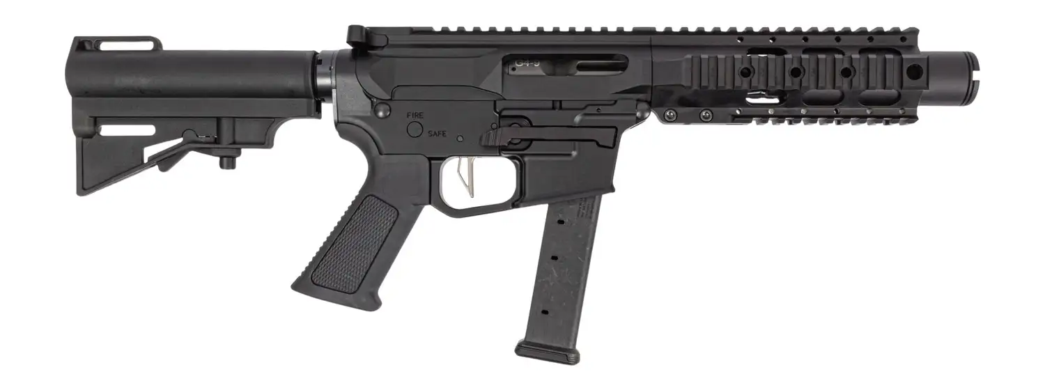 DPMS KITTY KAT S9 9MM PISTOL 4″ A4 QUAD RAIL, CAR BRACE 1-33RD GLOCK MAG