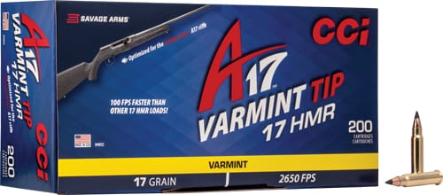 CCI A17 VARMINT TIP 17HMR 17GR – 2650FPS 200RD 10BX/CS