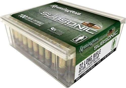 REMINGTON SUBSONIC 22LR 40GR – PLATED LEAD-HP 100RD 50BX/CS