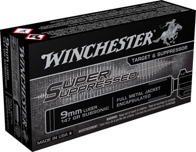 WINCHESTER SUPER SUPPRESSED – 9MM LUGER 147GR FMJ 50RD 10B/C
